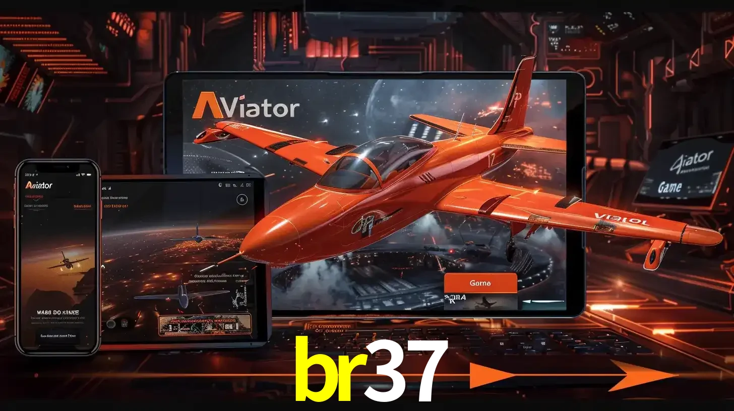 Apresentação tecnológica do jogo Aviator com um avião saindo da tela de um tablet, demonstrando a experiência imersiva em múltiplos dispositivos no br37.