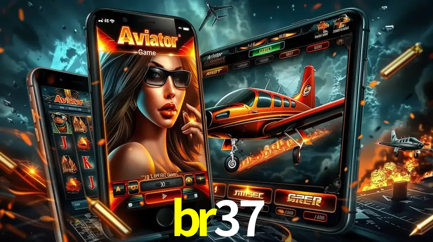 O popular jogo de apostas Aviator exibido em vários celulares e tablets, mostrando a interface emocionante e a ação de voo disponíveis para jogar agora no br37.