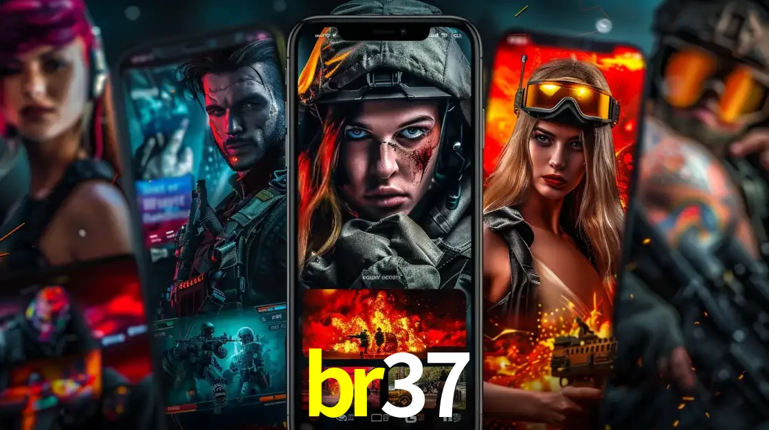 Montagem de telas de celular mostrando diversos personagens, masculinos e femininos, de um jogo de tiro, ilustrando a diversidade de equipes de e-sports para apostar no br37.