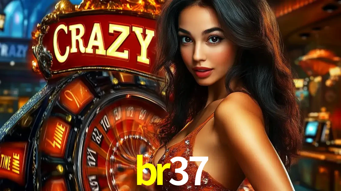 Mulher glamourosa olhando para a câmera com a roda vermelha do Crazy Time ao fundo em um ambiente de cassino, destacando a emoção dos jogos ao vivo no br37.